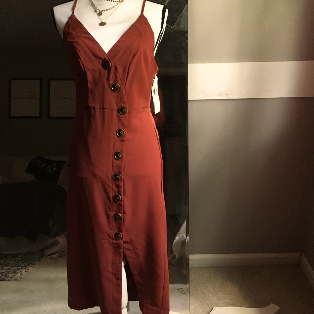 Burnt orange midi dress with buttons